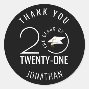 Modern Graduation THANK YOU Black Class Year Classic Round Sticker