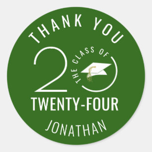 Modern Graduation THANK YOU Class Year Green Classic Round Sticker