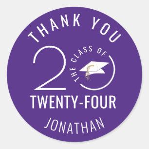 Modern Graduation THANK YOU Class Year Purple Classic Round Sticker