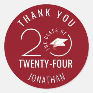 Modern Graduation THANK YOU Class Year Red Classic Round Sticker