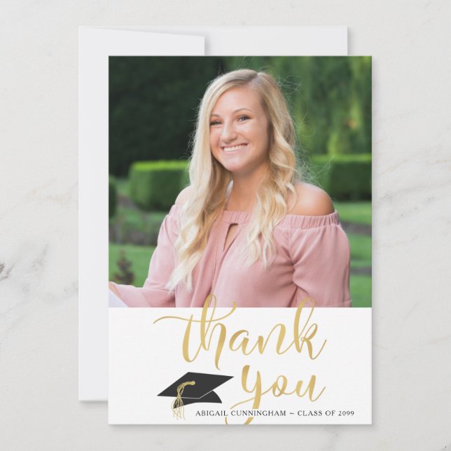 Modern Graduation Thank You Script Photo Faux Gold (Front)