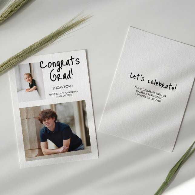 Modern Graduation Two Photos Then and Now  Invitation (Creator Uploaded)