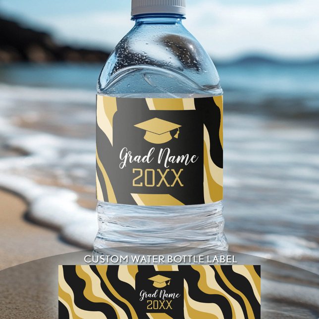 Modern Graduation with Funky Pattern and Name Water Bottle Label (Custom Graduation Water Bottle Label)