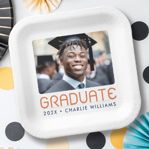 Modern graduation year photo graduate paper plate