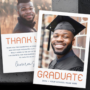 Modern graduation year photo graduate thank you card