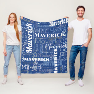 Modern Graffiti Blue Long Names Pattern Fleece Blanket