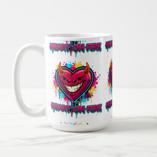Modern Graffiti Devil Heart on Fire Edgy Valentine Coffee Mug (Left)