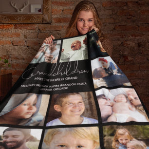 Modern Grandchildren Photo Collage Fleece Blan