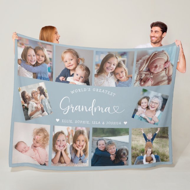 Modern Grandma 10 Photo Collage Cute Heart Fleece Blanket (In Situ)