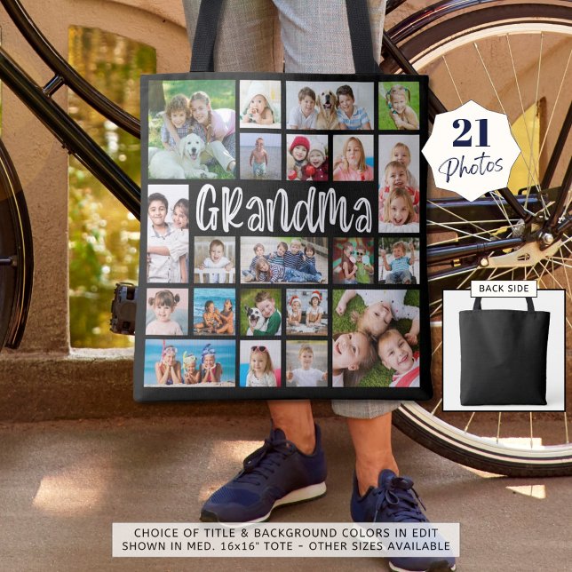 Modern Grandma 21 Photo Collage Custom Colour Tote Bag (Creator Uploaded)