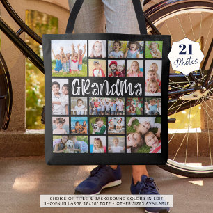 Modern Grandma 21 Photo Collage Custom Colours Tote Bag