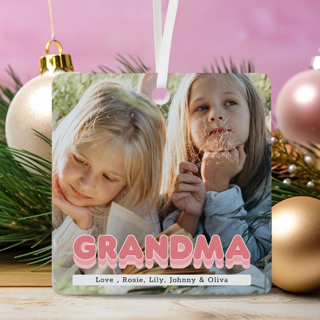 Modern Grandma 2 Photo Christmas Metal Ornament (Creator Uploaded)