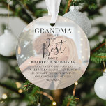 Modern 'GRANDMA' 2 Photo Names & Quote Christmas<br><div class="desc">Let Grandma know how much she means to you with this beautifully designed 2 photo Christmas ornament. Featuring 2 of your favourite pictures,  a white overlay,  the text 'Grandma you are the Best',  name/s and a sweet quote. All text is easily customised using the template provided.</div>