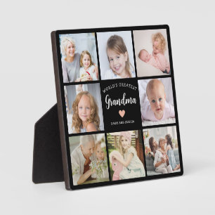 Modern Grandma 8 Photo Collage Black and White Plaque