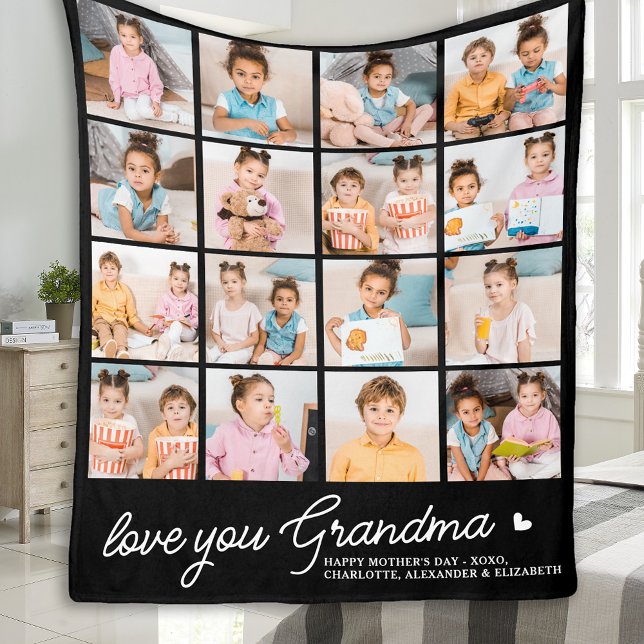 Modern Grandma Custom Love You 16 Photo Collage  Fleece Blanket (Creator Uploaded)