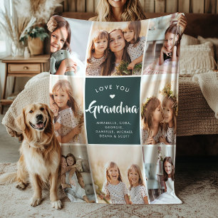 Modern Grandma Earth Tone Family Photo Collage Fleece Blanket