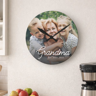 Modern Grandma Established Script Photo Round Clock