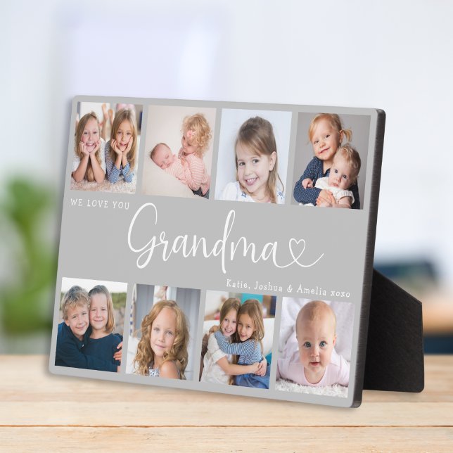 Modern Grandma Photo Collage Heart Script Plaque (Creator Uploaded)