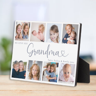 Modern Grandma Photo Collage Heart Script Plaque