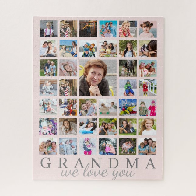 Modern GRANDMA Photo Collage Script Message Pink Jigsaw Puzzle (Vertical)