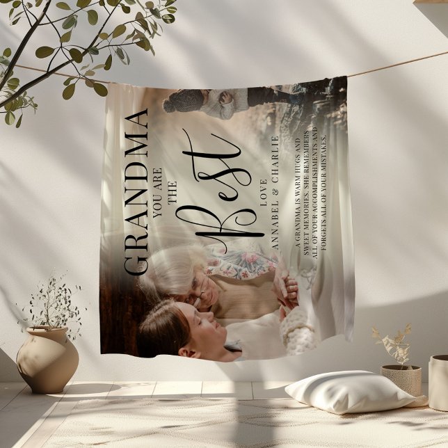 Modern 'GRANDMA' Photos, Names & Quote Fleece Blan Blanket (Creator Uploaded)