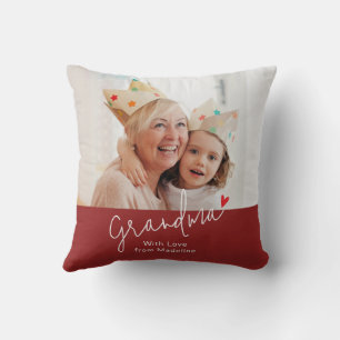 Modern Grandma Script Photo Holiday Gift Cushion