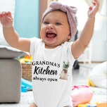 Modern Grandma's Kitchen Is Always Open Best Gift Baby Bodysuit<br><div class="desc">Welcome to Grandma's Kitchen, where love and warmth are always on the menu! Delight your favourite grandmother with this charming gift product from Zazzle. Whether it's for Mother's Day, her birthday, or just to show appreciation, this thoughtful item is sure to bring a smile to her face.Surprise Grandma with a...</div>