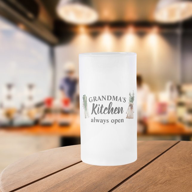 Modern Grandma's Kitchen Is Always Open Best Gift Frosted Glass Beer Mug (Creator Uploaded)