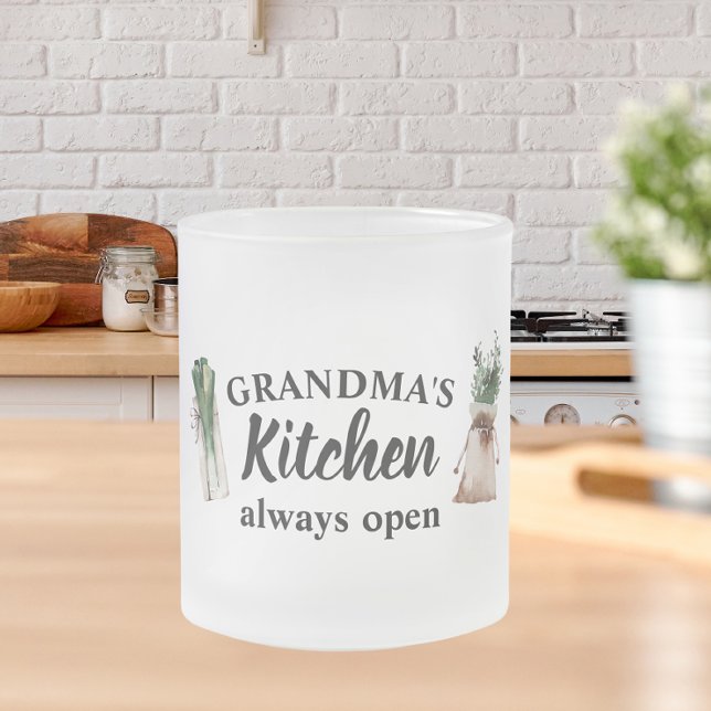 Modern Grandma's Kitchen Is Always Open Best Gift Frosted Glass Coffee Mug (Creator Uploaded)