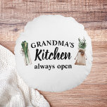 Modern Grandma's Kitchen Is Always Open Best Gift Round Cushion<br><div class="desc">Welcome to Grandma's Kitchen, where love and warmth are always on the menu! Delight your favourite grandmother with this charming gift product from Zazzle. Whether it's for Mother's Day, her birthday, or just to show appreciation, this thoughtful item is sure to bring a smile to her face.Surprise Grandma with a...</div>