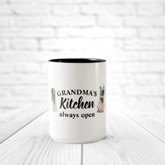 Modern Grandma's Kitchen Is Always Open Best Gift Two-Tone Coffee Mug (Creator Uploaded)
