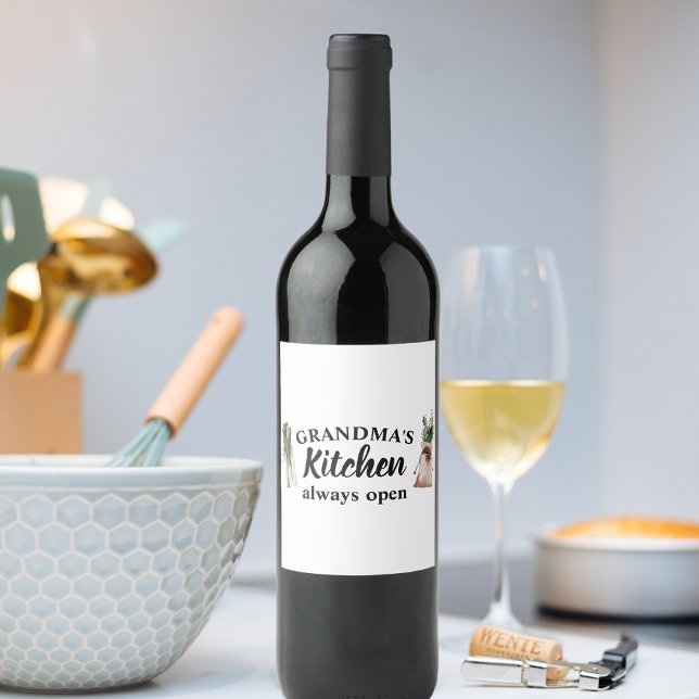 Modern Grandma's Kitchen Is Always Open Best Gift Wine Label (Creator Uploaded)
