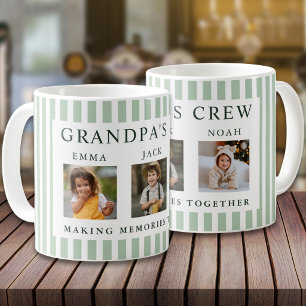 Modern Grandpa Crew 3 Photo Sage Green Stripe Coffee Mug