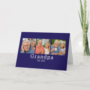 Modern Grandpa Est. Minimalist Typography 3 Photo Card