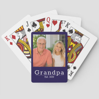 Modern Grandpa Est. Minimalist Typography Photo Playing Cards