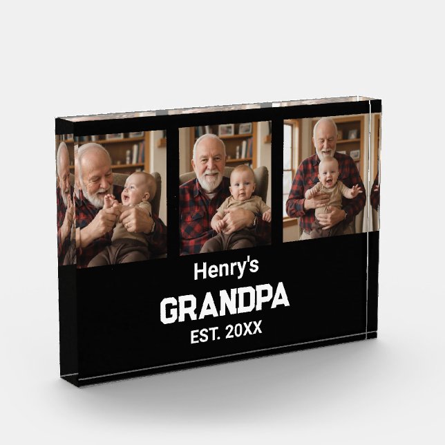 Modern Grandpa Est. Name Year Photo Acrylic Block (Left)