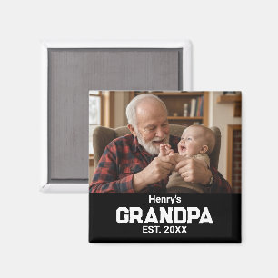 Modern Grandpa Est. Name Year Photo Black Magnet