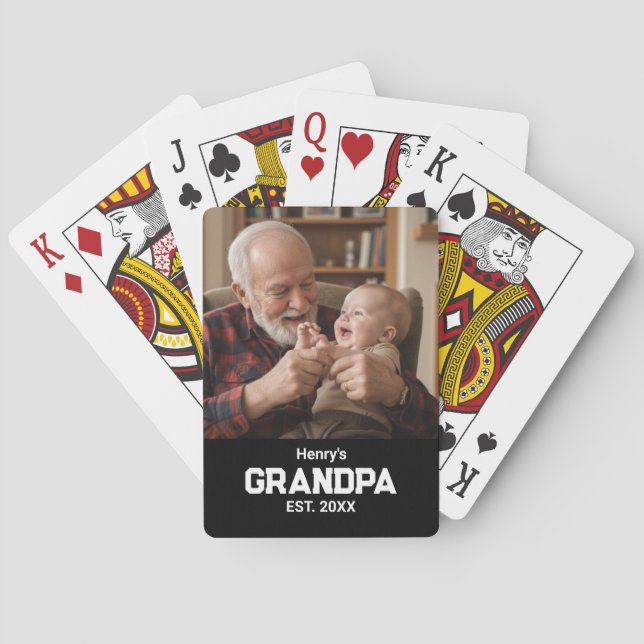 Modern Grandpa Est. Name Year Photo Black Playing Cards (Back)