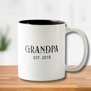 Modern Grandpa Established Black Script  Two-Tone Coffee Mug