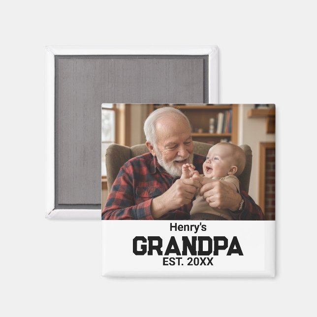 Modern Grandpa Established Est. Name Year Photo Magnet (Front/Back)