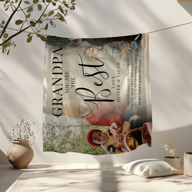Modern 'GRANDPA' Photos, Names & Quote Keepsake Fleece Blanket (Creator Uploaded)
