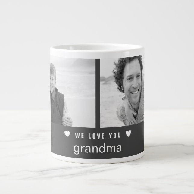 Modern Grandparents Day Black and White Photo Large Coffee Mug (Front)