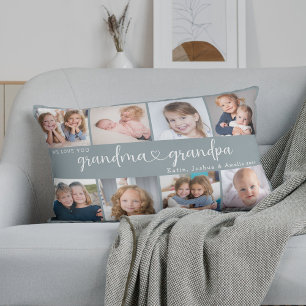 Modern Grandparents Photo Collage Heart Script Lumbar Cushion