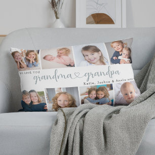 Modern Grandparents Photo Collage Heart Script Lumbar Cushion