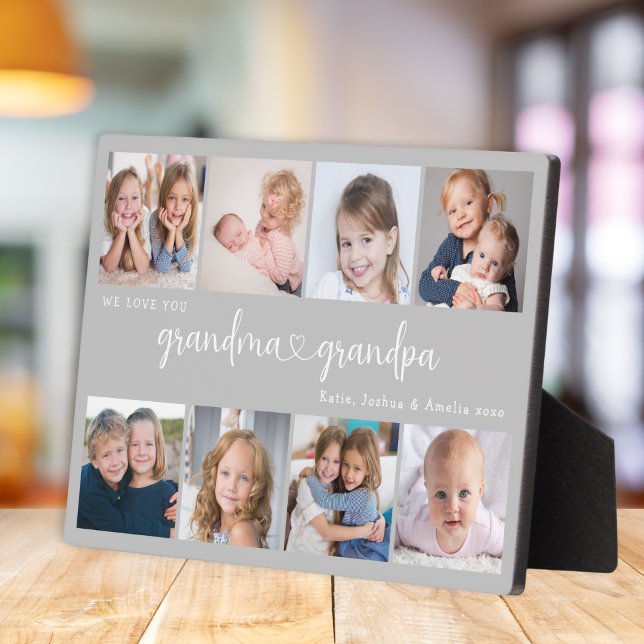 Modern Grandparents Photo Collage Heart Script Plaque (Creator Uploaded)