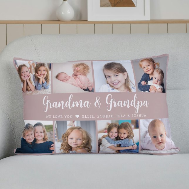 Modern Grandparents Photo Collage Script Lumbar Cushion (Creator Uploaded)