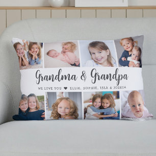 Modern Grandparents Photo Collage Script Lumbar Cushion