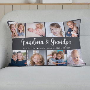 Modern Grandparents Photo Collage Script Lumbar Cushion