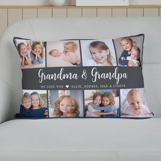 Modern Grandparents Photo Collage Script Lumbar Cushion (Creator Uploaded)