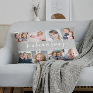 Modern Grandparents Photo Collage Script Lumbar Cushion